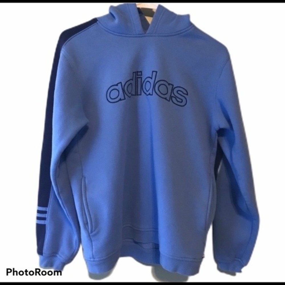 Adidas Three Stripe Blue Hoodie, Size Small